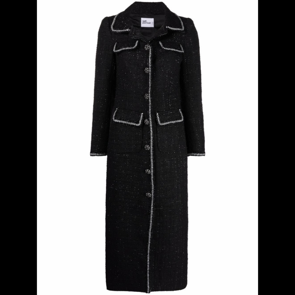 NWT SELF-PORTRAIT Black Boucle Long Coat